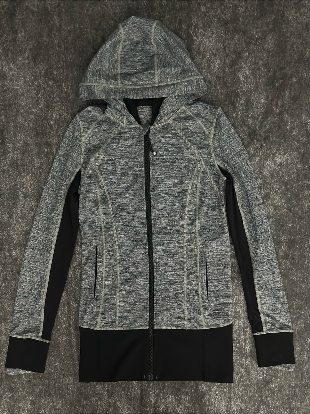 Lululemon Daily Practice Jacket Size 4 Grey Black Full Zip Hooded Athletic